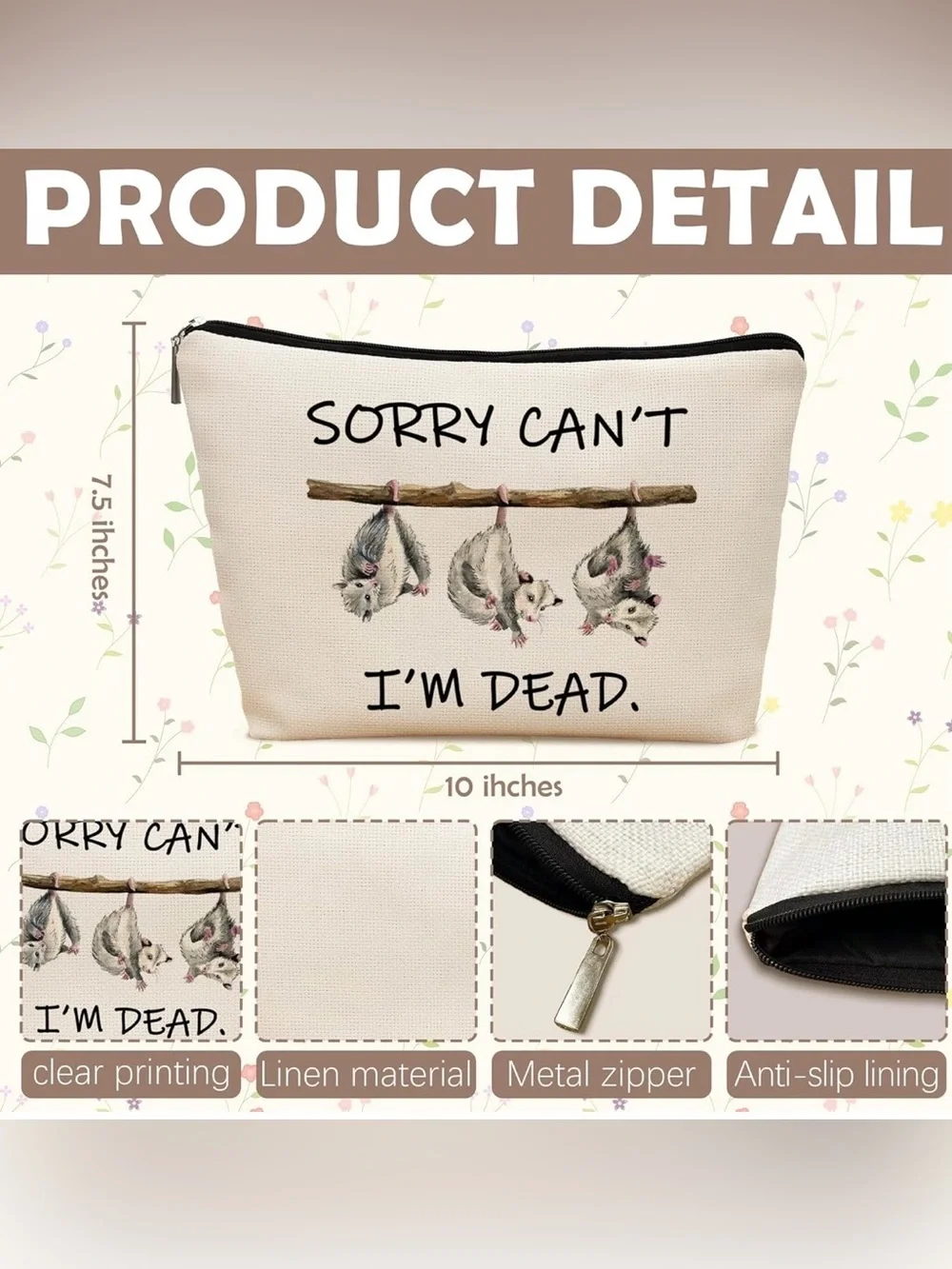 Hilarious Opossum makeup pouch possums cosmetic Bag funny Novelty gift idea